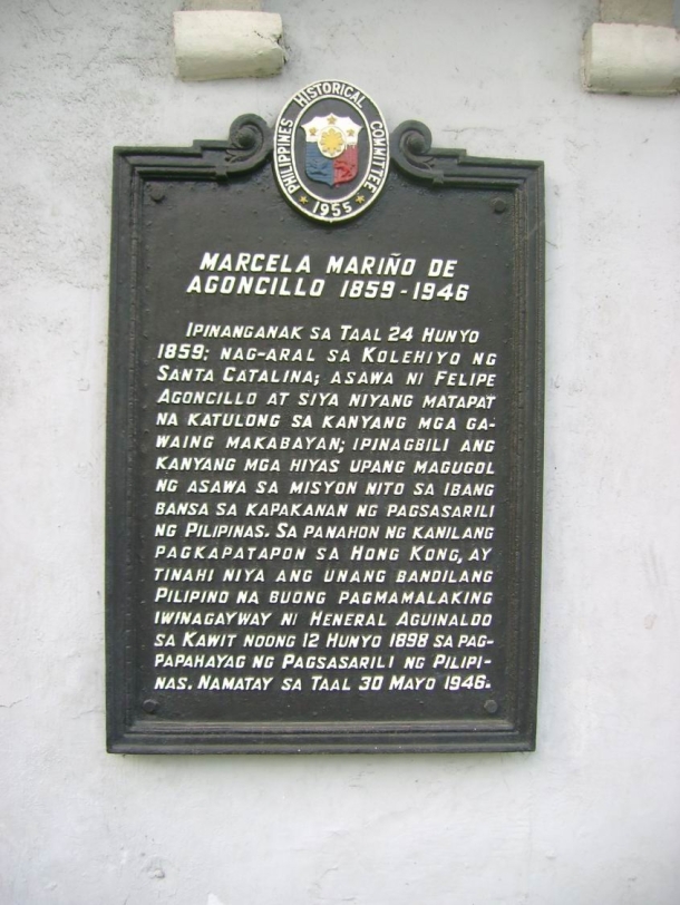 Historical marker at the ancestral home of Doña Marcela Mariño de Agoncillo, the principal seamstress of the first and official Philippine flag.